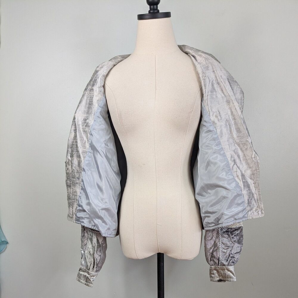Y2K Patchwork Velvet Jacket XS Gray Silver Lace 90s Eclectic Artsy Whimsigoth - Picture 5 of 16